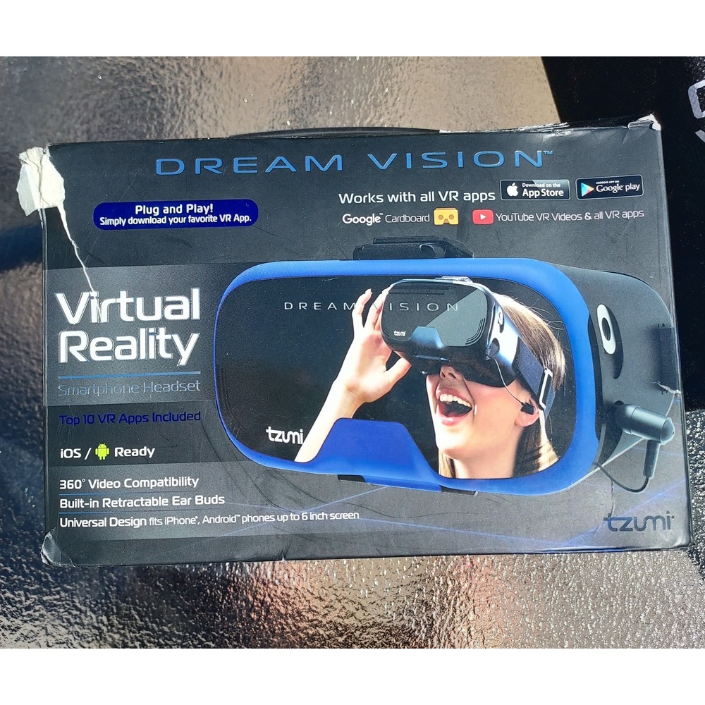 DREAM VISION Virtual Reality VR HEADSET All Smartphones Apps Retractable Earbuds